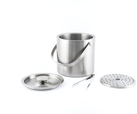 Hanseküche Grande contenitore per cubetti di ghiaccio, 3 l, con coperchio, pinza e doppio fondo, in acciaio inox 304, isolato a doppia parete, effetto termico molto lungo, ideale per mantenere il