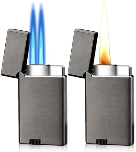 2 accendini a gas ricaricabili, a doppia fiamma jet, elettrici antivento per candele, campeggio, barbecue, camino, regali per uomini (senza gas)