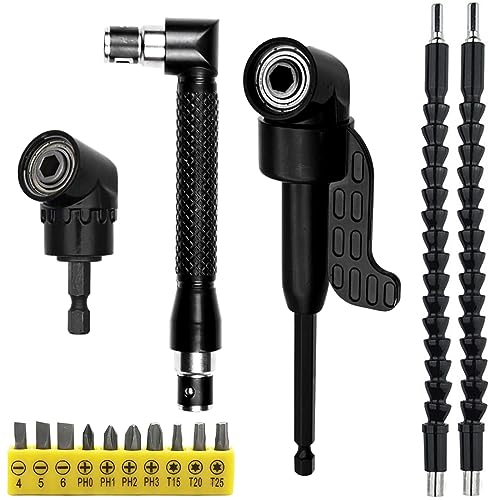 Flexible Drill Bit Extension Set, 15 Piece Angle Screwdriver Attachment Set Multifunctional Angle Bendable Drill Bit Holder 105° Angle Attachment for Cordless Screwdriver 1/4 Inch Hex Shank