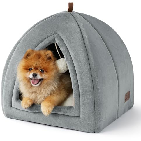 Bedsure Nichoir Chats Grands Gris - Panier Chats Pliable avec Coussin Lavable, Tente pour Chaton Adaptée aux Animaux Domestiques Moyens, Maison Douce et Chaude pour Intérieur, 44x44x44cm