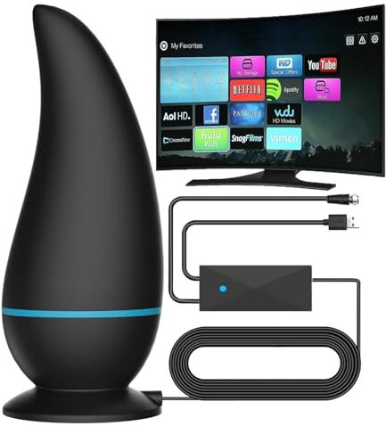 DINGBIU TV Aerial Indoor, Digital TV Aerial 280+ Miles Long Range, 360° Reception Amplified TV Ariels with Strong Signal UK TV Antenna for Freeview TV-Support 4K 1080P