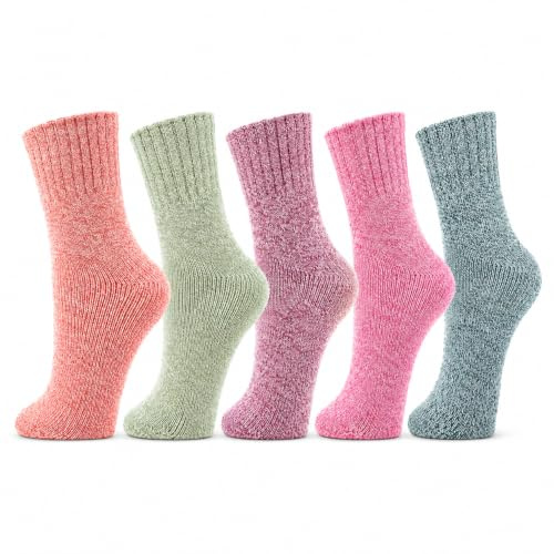 5 Paires Chaussettes Femme, Thermiques Chaussette En Laine Et Coton Chaussettes D'Hiver Chaussettes Coton Talon Chaussette Chaude Femme Épaisses Douces Pour Femmes Tricotée Epaisses Chaudes