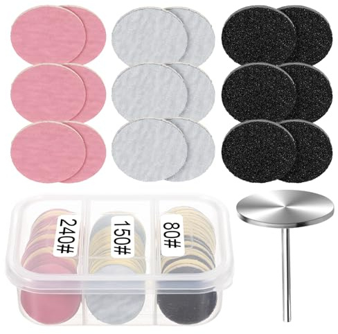 61 Pcs Sanding Paper Discs with Metal Nail Drill Bit 25mm Replacement Sandpaper Disk Foot Sanding Discs Bits Foot File for Manicure Pedicure Electric Remover Dead Skin Callus (#80#150#240 Grit)