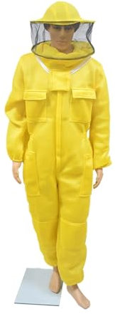 Imkeranzug Imkerei Anzug Bienenanzug, professionelle 3D-Luft-Baumwollstoff, Ganzkörper-Imker-Schutzkleidung, Imker-Anzü, Ausrüstung , für Professionelle Bienenbisse Verhindern(Round Hat Yellow,XL)