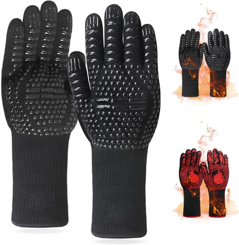 Guantes de barbacoa a prueba de calor de 800 °C, resistentes a los cortes, guantes ignífugos, guantes de cocina de silicona antideslizantes para barbacoa, parrilla, horno, cocina, soldadura (negro)