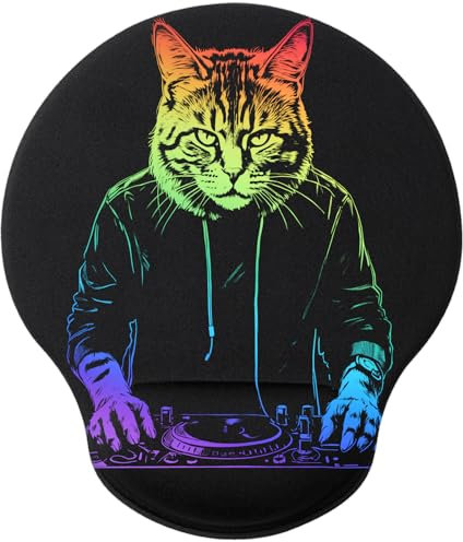 La Hormiga Molona Gaming Mouse Pad Desk Wrist Support Soft Surface and Non-Slip Base Ideal for Gamers, Compatible with Optical and Laser Mouse, Mouse Pad Design DJ Cat