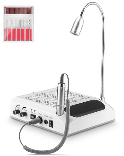 4-i-1 nagelmaskin 30 000 varv/min med dammsugare LED och armstöd | Nageldammsugare med LED, nagelarmstöd, elektrisk nagelfil, fräs naglar, nageldrill, manikyrset elektrisk