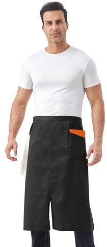 Nanxson Delantal Largo de Cintura para Hombre y Mujer, Medio Delantal con Pierna Partida y Bolsillo para Chefs y Camareros