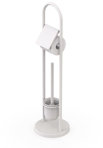 Juego de baño Relaxdays, Acero Inoxidable, H x D: 79 x 22 cm, Soporte de Papel higiénico, escobilla de baño, Blanco
