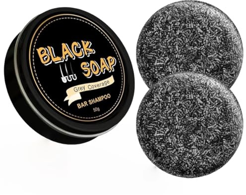 FHH 2 PCS Gray Hair Reverse Bar Soap, Black Soap for Gray Hair & Beard Darkening, Deep Clean & Nourish the Scalp, Black Hair Soap bar for Men and Women.