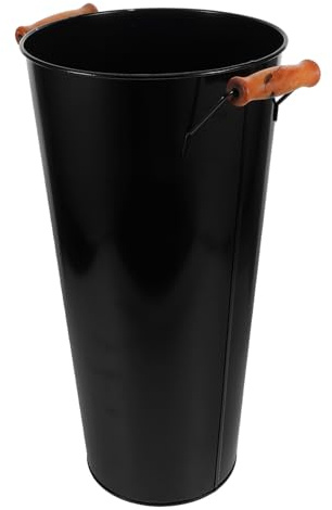 TOPPERFUN Secchio Porta Legna in Metallo Nero, Robusta Struttura in Ferro con Manico, Capacità Generosa, per Soggiorno e Uso Esterno