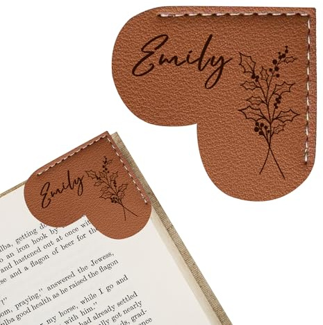 EDSG Personalised Heart Bookmark, Cute Corner Page Bookmarks Gifts for Women Men, Leather Engraved Book Marks Gifts for Birthday, Christmas, Graduation, Book Lovers, Teachers, Student (Brown)