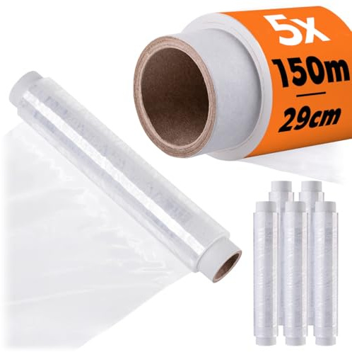 KADAX 5 x plastfolie 29 cm x 150 m rulle, transparent folie för att hålla färsk, täcka och lufttät förpackning av livsmedel, stor köksfolie