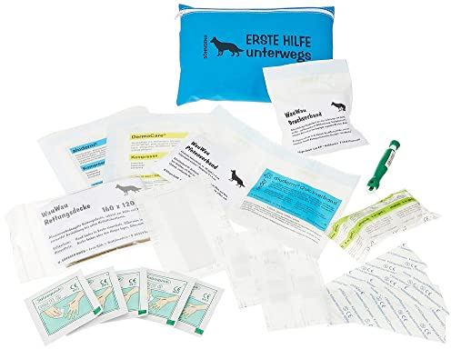 Söhngen Erste-Hilfe Begleiter WAU-WAU daheim + unterwegs (für Hunde, Verbandsmaterial, alle Größen, mit Rettungsdecke) blau, 0308032