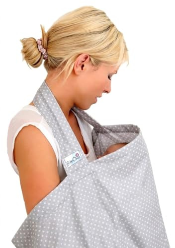 BebeChic.UK - Oeko-Tex Certified 100% Cotton - Breastfeeding Covers - Boned Nursing Tops - Silver Grey/White dot