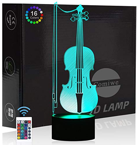 Comiwe Violoncello Luce Notturna di Illusione 3D,16 Colori Controllo Touch e Telecomando,Lampada da Comodino Tavolo LED per Decorazioni la Casa,Regalo Creativo per Ragazze,Ragazzi,Bambini Famiglia
