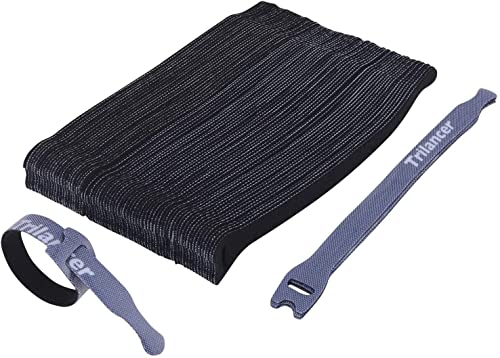 50 Unidades de Bridas Reutilizables, Correas de Gancho y Bucle de 20 cm, Bridas de Organización de Cables Trilancer Para el Hogar, la Oficina y el Garaje (Negro)