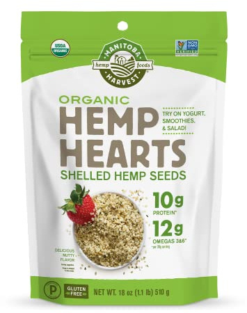 Manitoba Harvest Organic Hemp Seeds, 18oz, 10g Plant Based Protein and 12g Omega 3 & 6 per Srv, smoothies, yogurt & salad, Non-GMO, Vegan, Keto, Paleo, Gluten Free