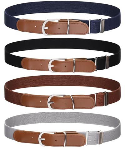 Kajeer Kids Boys Girls Elastic Belt - Stretch Adjustable Belt for Boys and Girls with Leather Loop Pack of 4