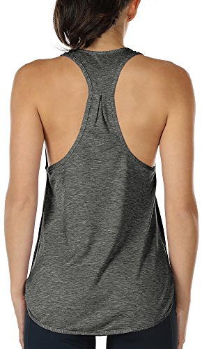 icyzone Yoga sport linne damer racerback löpartopp fitness löpning skjorta toppar, kol, M