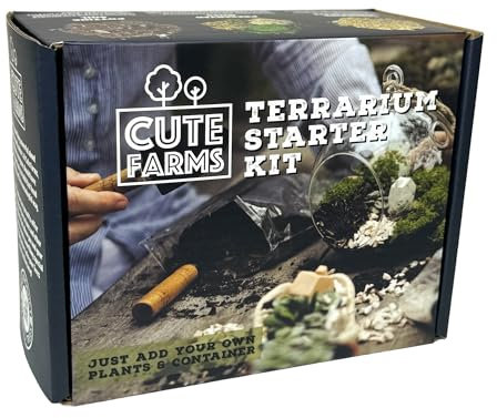 Cute Farms Kit de démarrage pour terrarium | mousse, vermiculite, terre, engrais végétal, outil de finition