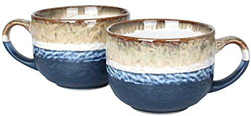 Bosmarlin Jumbo Latte Mugs Set of 2, 16 Oz, Large Stoneware Mug for Coffee, Soup, Cappuccino, Hot Chocolate, Dishwasher and Microwave Safe (Deep Blue, 2)