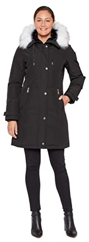 Vince Camuto Women's Down Hooded Parka Duffle Coat, Black, XL