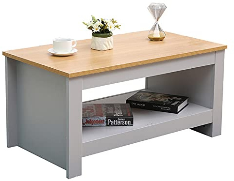 Homemade Design Rectangular Simple Coffee Table Wooden Side Table Tea Table with Lower Storage Shelf for Living Room (GREY), W85XD47XH42CM