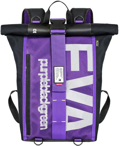 FIREFIRST x RADIO EVA - Evangelion Roll Top Backpack Schule Casual Daypack (Violett, W28×H47×D17（cm）)