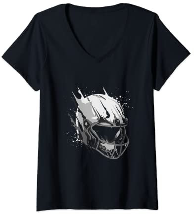 Damen American Football Helm Kunst T-Shirt mit V-Ausschnitt