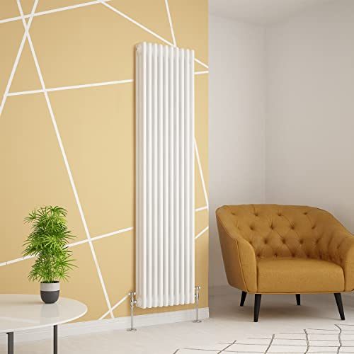 Warmehaus Traditional Radiator Triple Column White Vertical Cast Iron Style Central Heating Tall Radiator -1800 x 470mm