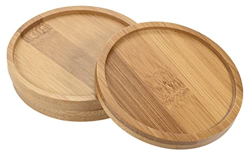 PATIKIL Plant Pot Saucer, 3 Pack 3.7 Inch OD Bamboo Round Flower Drip Tray for Indoors