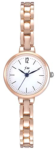JewelryWe Damenuhr Elegant Analog Quarz Armbanduhr Damen Klein Einfach Business Casual Uhr mit Metall-Armband Rosegold