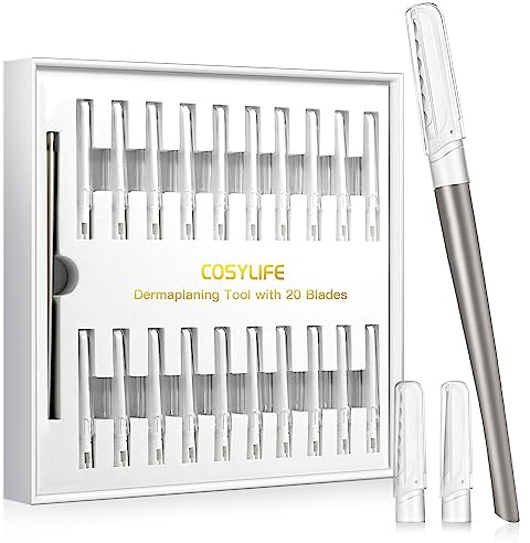 Dermaplaning Tool for Face Exfoliation, with 20 Replaceable Blades, Facial Shaver/Eyebrow Razor, Peach Fuzz Removal Eyebrow Shaper for Women, Easy to Use Dermaplaner Help Exfoliate and Smooth Skin
