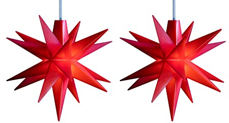 Novaliv 2er SPARSET LED Dekosterne Klein 8cm ROT mit Batteriefach für 3 AA Batterien 6h Timerfunktion (1,5m Kabel) Weihnachtsdeko Fenster beleuchtet 3D Stern 18 Zackig Leuchtstern LED Stern Kinder