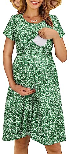 OUGES Womens 2026 Short Sleeve Summer Floral Maternity Dresses Nursing Gown Breastfeeding Clothes(floral06,L)
