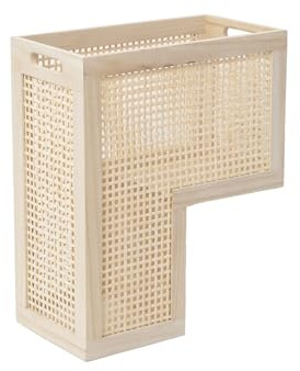 SHCMSADO Wood Stair Basket with Handles,Wicker Step Storage Basket -Natural