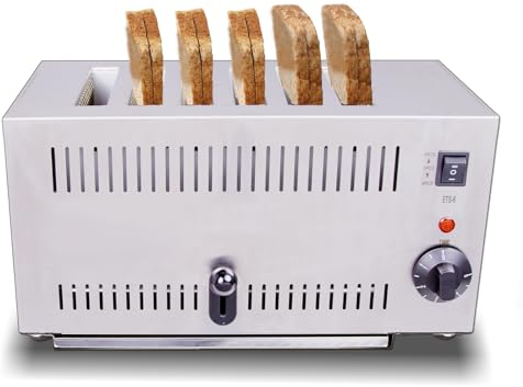 HAKKA 6 Slice Toaster Commercial, 2500W Electric Toasters with 5 Browning Levels Brushed Stainless Steel Extra Wide Slots Pop-Up Catering Hamburger Bread Toaster With Removable Crumb Tray