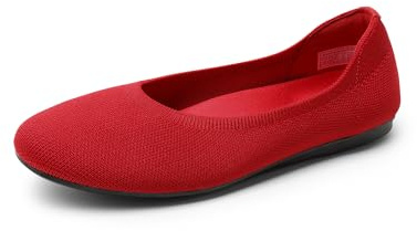 DREAM PAIRS Wide Ballet Flats Shoes for Women, Width Foldable Knit Women's Flats with Arch Support, Comfortable Shoes for Women Dressy Casual Work Office,Size 7W,Red-Knit,DWUWFA2403