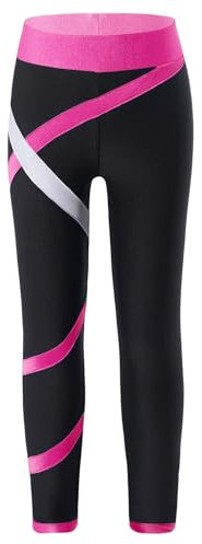 TiaoBug Mädchen Sporthose Sport Leggings in schönen Kontrastfarben Tanz Laufen Tights Fitness Yoga Pants Hot Pink A 122-128