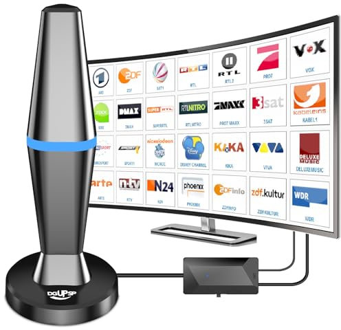 DVBT2 Antenne, zimmerantenne DVB-T & DVB-T2 Antennen mit Verstärker, Großer Reichweite und 360° Empfang, Zimmerantenne für Fernseher mit Starkem Magnetfuß, Geeignet für 4K 1080p & Alle TV-Geräte