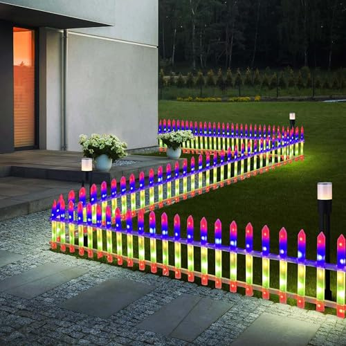 Vilobos 8 Pack Fence Picket Garden Lights, Outdoor Decoration Fence with Remote Control, Decorative Lights with Plug-in Power Supply, Suitable for Sidewalk, Backyard, Lawn Landscape,Christmas Decor