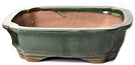 Glaserade keramiska bonsaikrukor utan brickor (grön, 18 cm)
