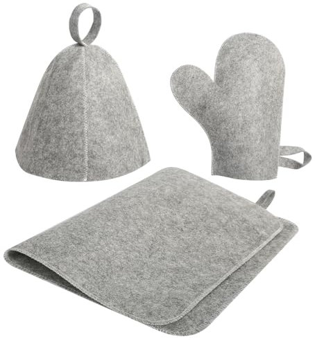 Chapeaux de Sauna en Feutre, Ensemble de 3 Pièces Accessoires de Sauna Coussin en Feutre Gants en feutre, Respirante Casquette de Sauna Accessoires de Sauna IdéAux