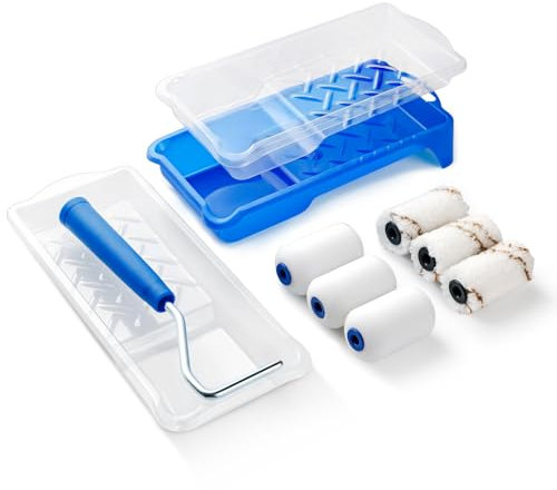 Mister Rui 2 Inch Paint Roller Set, Paint Tray, Small Paint Roller for Painting, Used with All Paints and Finishes 10 Packs Paint Roller and Tray Set