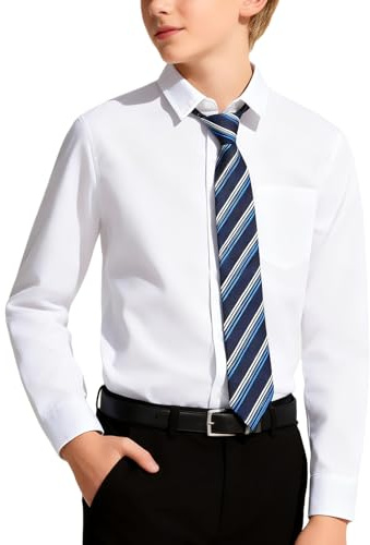 mintgreen Uniforme a maniche lunghe in cotone tinta unita con cravatta, 7-14 anni, bianco, 7-8 Anni