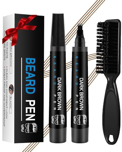 Penna da barba, riempitiva per barba da uomo, nera, con spazzola da barba, matita da barbiere, resistente alle sbavature e impermeabile, crea un colore naturale per la barba da uomo, regalo per papà