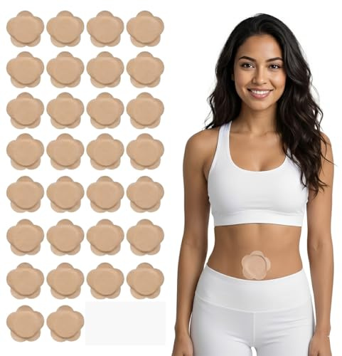 30 stycken Castor Oil Patches Pack hudfärg – ricinolja förpackning omslag för naveln självhäftande kuddar spunlace absorberande ricinolja kompress ingen tvätt (olja ingår ej)