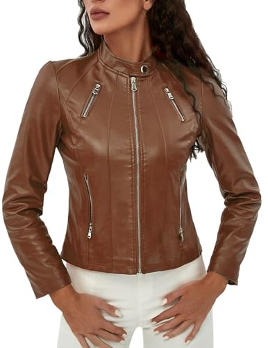 Giacca Pelle Donna Giubbotto Pelle Donna Giubbotti In Nera Giubbino Primavera Biker Giacchetto Primaverile Trench Corto Autunno Di Mezza Stagione Suede Estiva Elegante Curvy Marrone Xxl Oversize