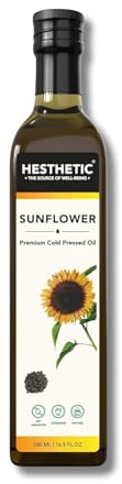 Premium Edible Cold Pressed Sunflower Oil, 500 ML, Rich in Healthy Fats, Ideal for Cooking, Frying and Salad Dressings, 100% Pure and Natural, Food Grade Virgin Oil, Glass Bottle